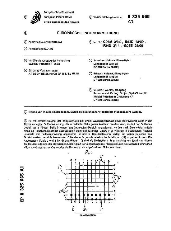 Patent von Klaus-Peter Kolbatz