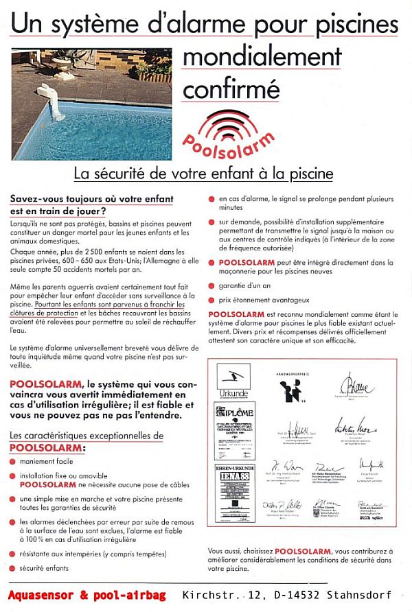 L'alarme piscine Piscin'Alarm permet d'assurer la protection de votre piscine et la sécurité des enfants près de la piscine. piscine alarm over-fulfills the AFNOR standard NF P90-307/A1 